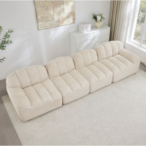 Modulares 4-Sitzer Sofa Beige-Weiß aus Granuliertem Fleece mit tiefer Sitzfläche und hochelastischem Schaumstoff (1/5)