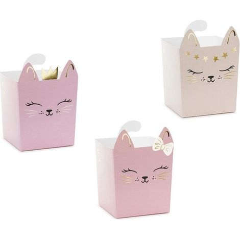 Scatoline per snack di compleanno a tema gattino, confezione da 3 pezzi.