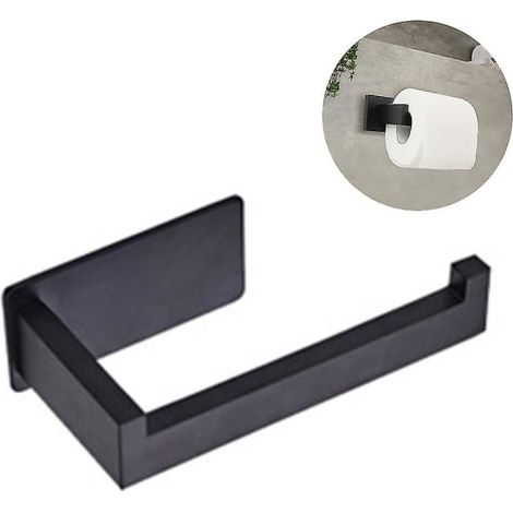 Porte-rouleau WC sans perçage, distributeur papier toilette adhésif mural (Couleur : Noir) (1/5)