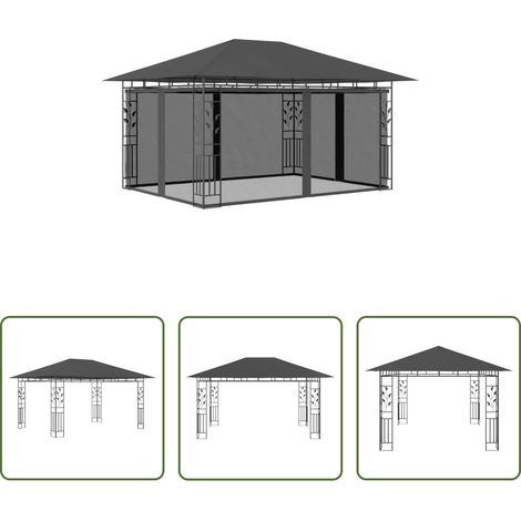 vidaXL Freizeitüberdachung -  Pavillon mit Moskitonetz 4x3x2,73 m Anthrazit 180 g/m²