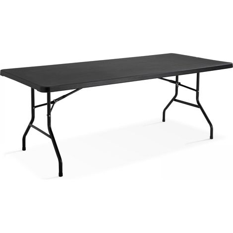 Rekkem – Table pliante extensible noire 180 cm – 8 places – Structure en acier époxy – Plateau en polyéthylène haute densité – Usage intérieur/extérieur (1/8)
