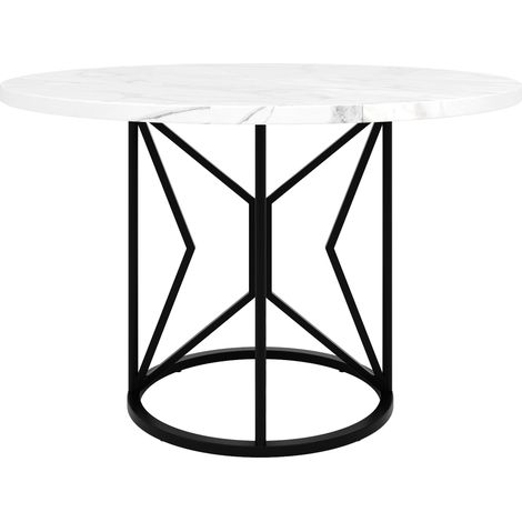 Table à manger ronde (100×100×76 cm), table de cuisine, table ronde pour 4 à 6 personnes, adaptée à la salle à manger et au salon, pieds en métal, pieds géométriques, pieds noirs (1/5)