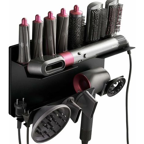 Ikodm 2-in-1 Haartrocknerhalterung für Dyson Airwrap Complete & Dyson Supersonic, kein Bohren erforderlich, Dyson Airwrap Halterung mit Schrauben & Kleber, Wandmontage kompatibel mit Dyson Styler Zube (1/4)
