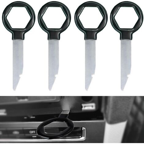Set di 4 chiavi per la rimozione dell'autoradio, strumenti per la rimozione dell'autoradio, chiavi per la rimozione dello stereo dell'auto, design ergonomico, acciaio inossidabile massiccio (nero) (1/5)