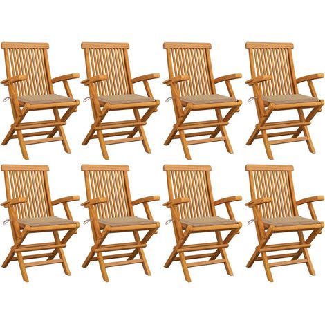 Chaises de jardin avec coussins beige 8 pcs Bois de teck massif 2 (1/5)