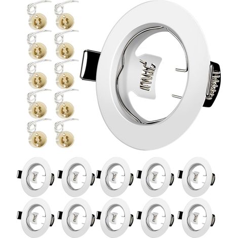 Projecteurs Spot Encastrable GU10 Set Cadre Avec Douille Céramique GU10, Blanc Mat Rond Cadre de Montage Spot LED, Ouverture Ø55mm-70mm, Pour Spots de Plafond, Lot de 10