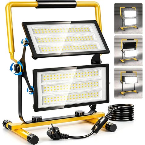 Projecteur de Chantier 200W, 20000LM Lampe de Chantier sur pied, 6500K Blanc Froid Phare de Travail LED Etanche IP66 Spot Light, Câble 3M, Éclairag Chantier pour Garage Atelier Construction (1/5)