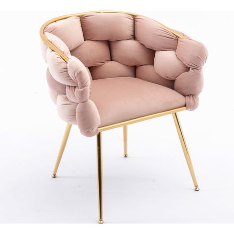 Sillón tapizado rosa con estructura metálica dorada, 2 unidades (1/5)