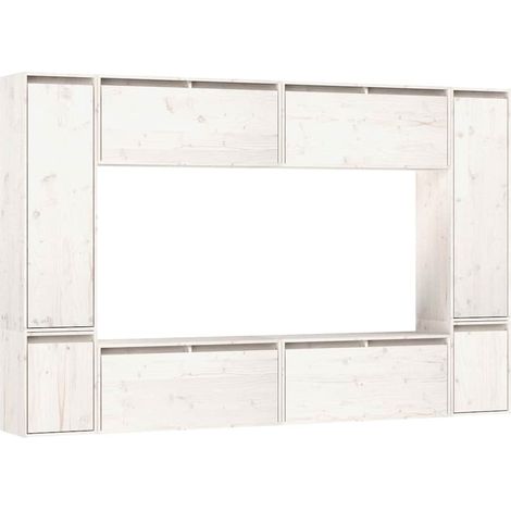 vidaXL Muebles para TV 8 piezas madera maciza de pino blanco (1/2)