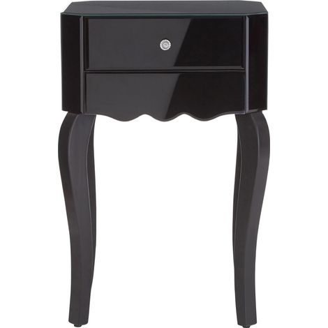 Interiors by Premier Black Mirrored 1 Drawer Side Table, Dark Wood Side Table, Mirrored Side Table, Black Side Table with Storage (1/5)