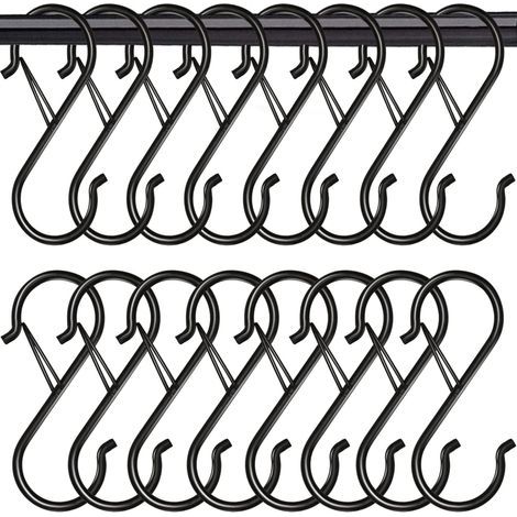 16 stabile S-Haken mit Sicherheitsösen – S-Haken zum Aufhängen von Pflanzen, Kleidung, Küchenutensilien, Taschen (Schwarz)