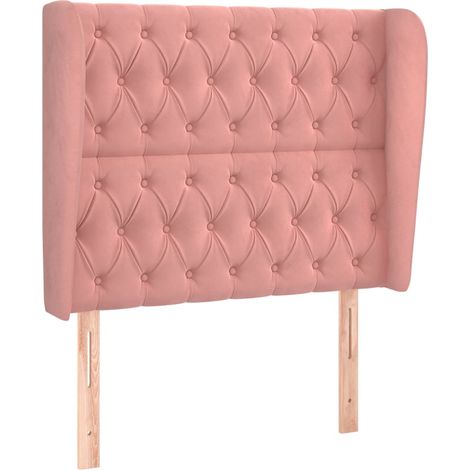 Testiera accessorio letto arredo camera con bordo laterale imbottito 103 x 23 x 118/128 cm Tessuto velluto rosa TDL0204359