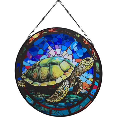 Vitrail suspendu pour fenêtres, 20 cm, panneau en verre en forme de tortue, décoration de Noël, décoration de cour (1/5)