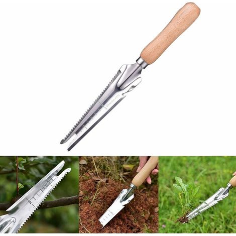 Wooden Handle Manual Weeding Tool Stainless Steel Weeder with Measurement, Mowing Tool, Weed Puller, Weeding Shovel, for Garden Digging (1/5)