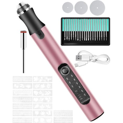 Elektrische Gravierstift Multifunktionaler Gravierwerkzeugsatz,  Mini Graviergerät mit Gravurzubehör wiederaufladbarer Gravurwerkzeug Ätzstift für DIY Metall Glas Keramik Schmuck Gravur (1/5)