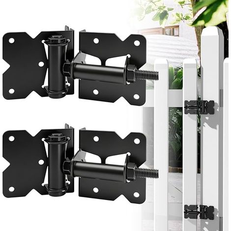 2pcs Charnières Auto-Fermantes pour Portail, Charnières Lourdes Réglables pour Portails PVC Bois Métal,Jusqu'à 59kg (1/5)