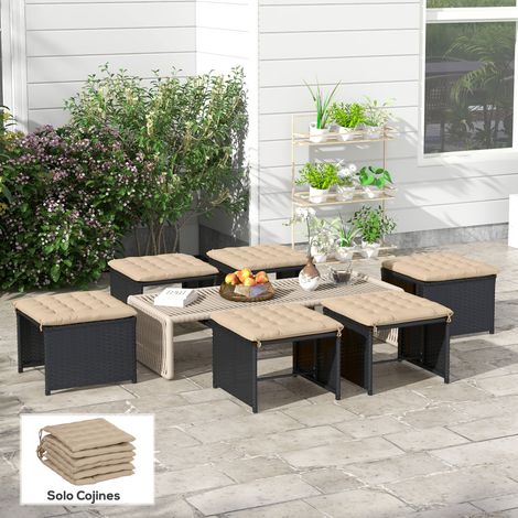 40x40 cm - Ensemble de 6 coussins pour chaises de salle à manger 6 pièces de coussins rembourrés pour chaises de jardin doté de rubans kaki