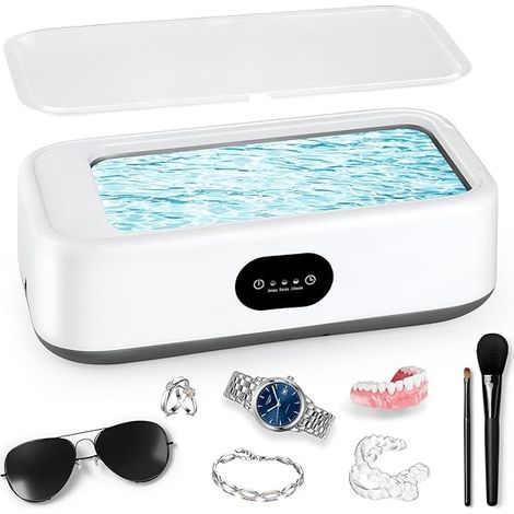 Limpiador ultrasónico de 640 ml, 49 kHz, bajo nivel de ruido, con 3 temporizadores digitales para joyería, dentaduras postizas, relojes, gafas y cabezales de afeitado.