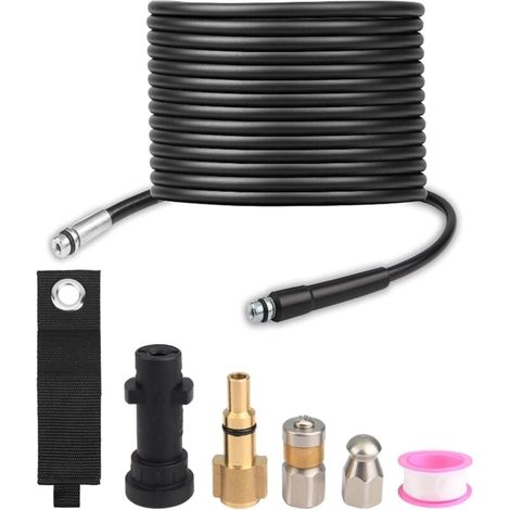 Drain hose cleaning kit with jet nozzle and rotary nozzle for Karcher K2 K3 K4 K5 K6 K7 and Lessor pressure washers, 15M (black) (1/5)