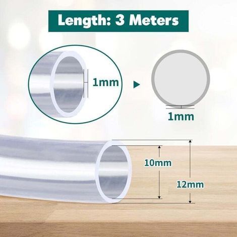 Flexibler PVC-Schlauch, transparenter Kunststoffschlauch, Aquariumschlauch, 3 Meter, 10 × 12 mm, für Badewanne, Schwimmbad, Aquarium, Sprühgerät (1/3)