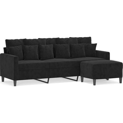 Divano a 3 Posti Sofa con Poggiapiedi Nero 180 cm in Velluto (1/5)
