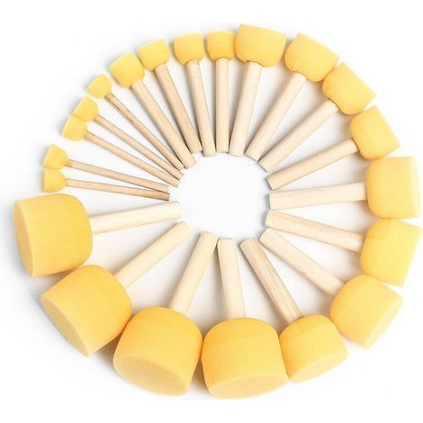 Pack of 25 foam brushes, sponge brushes with wooden handles, for painting, crafts, pottery, graffiti – 5 sizes