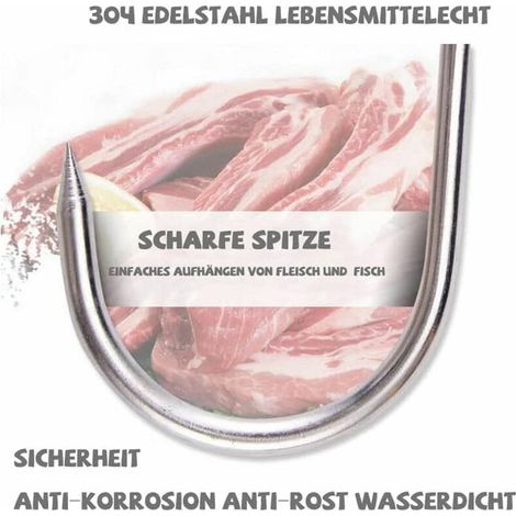 Set di 12 ganci da macellaio S - 15 cm - Acciaio inossidabile - Perfetti per appendere carni, pesci, bacon, salsicce, ecc. (1/3)