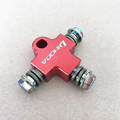 Raccord en T pour tuyau de frein hydraulique de moto, compatible avec les systèmes de freinage des motos tout-terrain et quads (adaptateur 3 voies - rouge) (1/5)