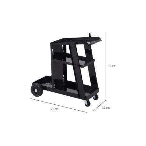 Chariot de soudage noir 3 étagères avec chaîne de sécurité et support pour bouteille de gaz, pour atelier et garage (1/5)
