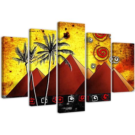 Quadro su tela 5 paneli Africa Piramidi Palme - 200x100 (1/5)