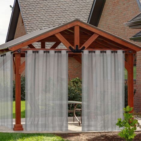 Rideaux de terrasse extérieurs, rideaux en tulle imperméables avec œillets pour décoration de jardin de terrasse, lot de 2, gris, 132x274 cm (1/5)