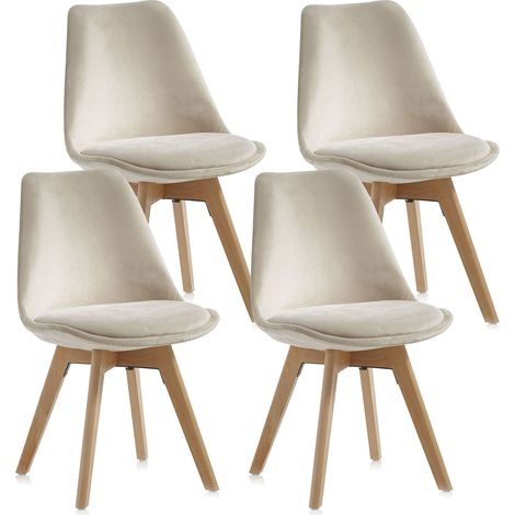 Set 4 Sedie 48,5x47x81,5 cm in Velluto Ecru (1/3)