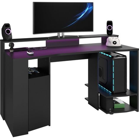 Mesa Gamer Color Negro con LED Incluido 87x152x62 cm