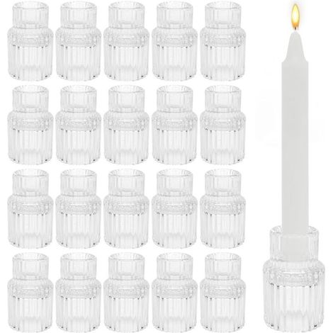 Bougeoirs En Verre, Lot De 20 Bougeoirs Pour Bougies Coniques Parfaits Pour Les Dîners, Les Fêtes, Les Anniversaires, La Décoration Intérieure, La Décoration De Table De Mariage Et Noël.