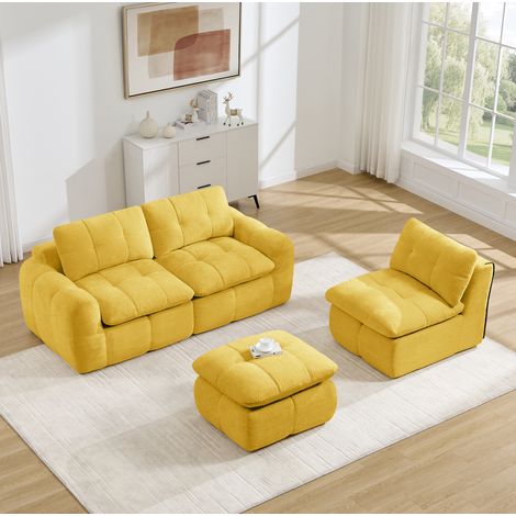 Divano angolare 3 posti in ciniglia, 264 x 160 x 68 cm, giallo OKMYHOME (1/5)