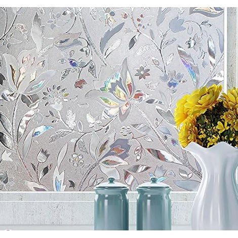 45x200cm, 3D Window Film, Electrostatic Film, Privacy Protection, UV Protection, Decorative Window Film, Anti-Glare, Tulip Flower Pattern, Opaque Window Film