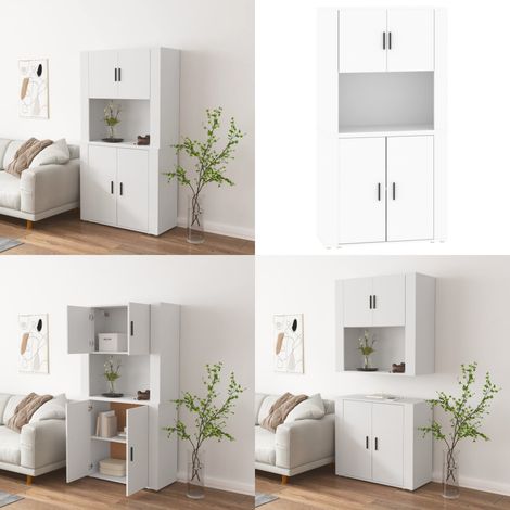 Buffet haut Blanc Bois d'ingénierie - Buffet Design Moderne - Buffet Élégant - Buffet Blanc - Buffet Rangement - Buffet Mural - Home & Living (1/5)