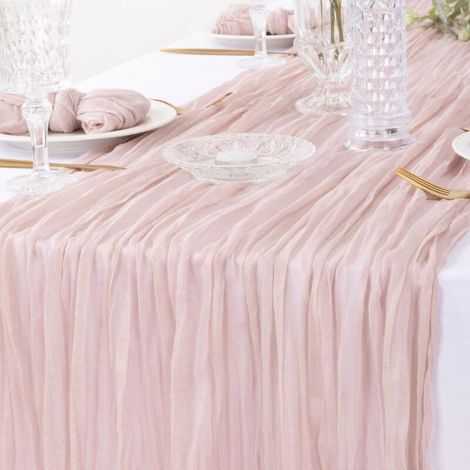 Lntyq Chemin de Table Rose 90 x 300 cm Boho en Tissu Froissé Mousseline Gaze de Coton Rustique pour Cuisine, 2 pièces (1/5)