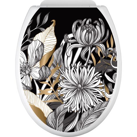 Stickers Abattant WC - Fleurs tropicales - 35x43 cm - Adhésif BRILLANT (1/2)