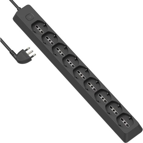 Multiprise 9 Places polyvalentes P40 (Schuko + 10/16A) de Grande robustesse, câble 2 mètres, avec système d'enveloppes de câble intégré, fiche 90° Gain de Place, 16A (1/5)
