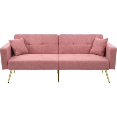 Canapé - Canapé‑lit inclinable - Pieds dorés - Avec coussins - Poches latérales