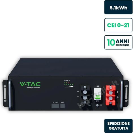 Batterie de stockage en rack V-TAC 5,12 kWh 51,2 V 100 Ah LFP BMS Noir Garantie 10 ans