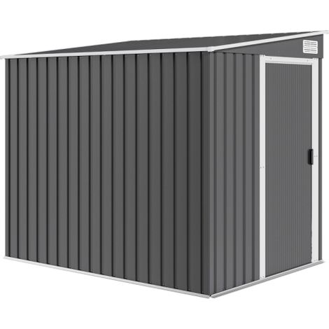 Abri de jardin métallique 2,81 m² 154 x 206,5 x 181 cm, abri à outils avec toit pentu, fondations sur place. (1/5)