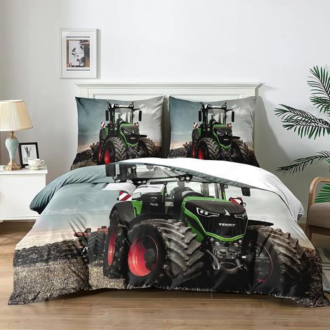 Housse de Couette Tracteur 140x200cm 3 Pièces, Enfant Parure de lit imprimé Ensemble 3D,Parure De Lit Tracteur 1 Personne avec 2 Taies d'oreiller 65x65cm(T4x140) - 140x200 (1/5)