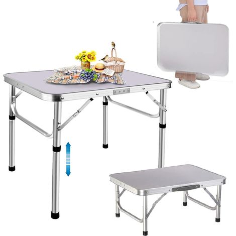 Picnic Portable Folding Camping Table Aluminum Alloy Frame Foldable Outdoor Small Desk Barbecue Table Hiking Travel Table, Lightweight Fold Up Table with 2 Adjustable Heights (1/5)