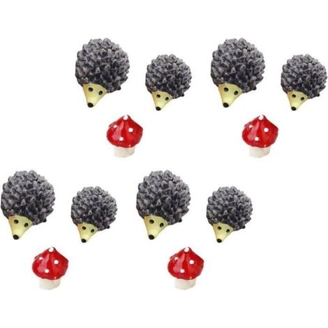 24 Pcs Résine Animal Figurine Mini Hérisson Champignon Statue Sculpture Miniature Table Ornements Gâteau Toppers