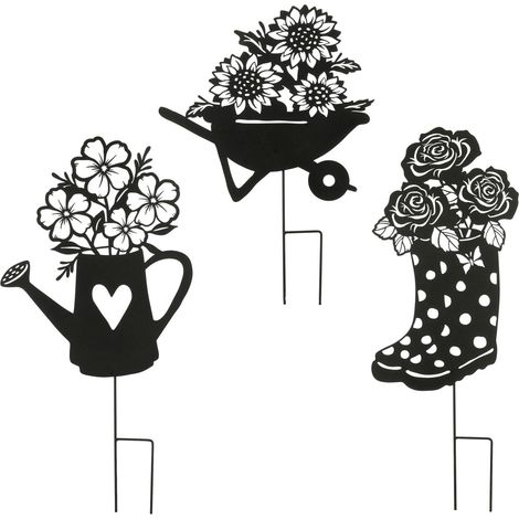 Mica Decorations Gartenstecker Stiefel Schubkarren Gießer Eisen 81 cm schwarz 3-fach sortiert Gartenstecker