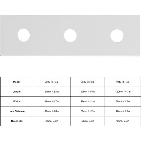 Profilé aluminium plat, plaque de raccordement verticale 2020-3 trous (1/5)