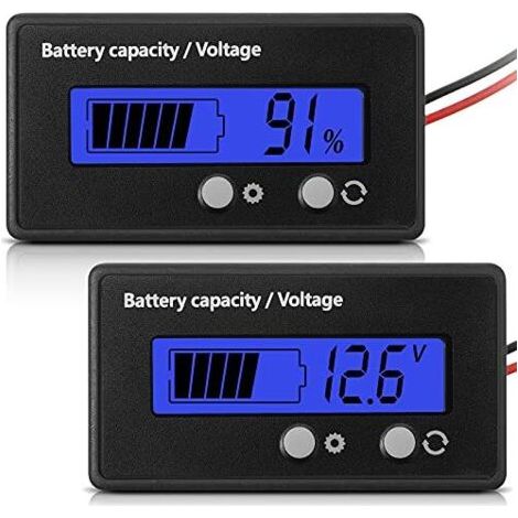 Compteur de Batterie DC 12V 24V 36V 48V 60V 72V 84V avec Alarme, Réglage Avant et Clé Commutation, Indicateur Tension Capacité Plomb-Acide (Bleu) - (1/5)