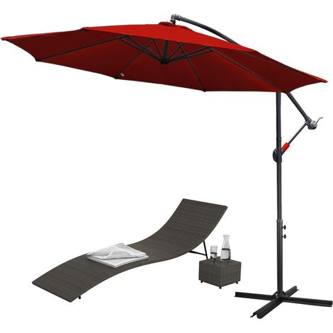 SWANEW Ombrellone a sbalzo girevole a 360° Ø300cm Ombrellone con manovella UV40+ Ombrellone da giardino Ombrellone da mercato rosso (1/5)